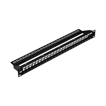 Verteilerfeld 19" 1HE, 24-Port, Metall, schwarz RAL9005