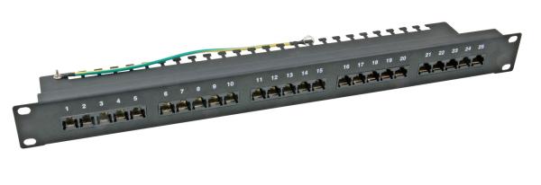 ISDN Patchpanel 19" 1HE 25Port, ungeschirmt, Cat.3, schwarz