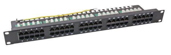 ISDN Patchpanel 19" 1HE 50Port, ungeschirmt, Cat.3, schwarz